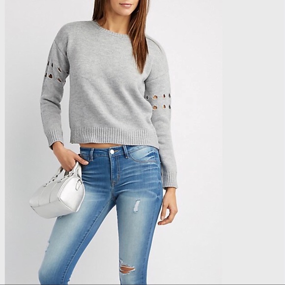 grey distroyed back bow sweater - Picture 2 of 2